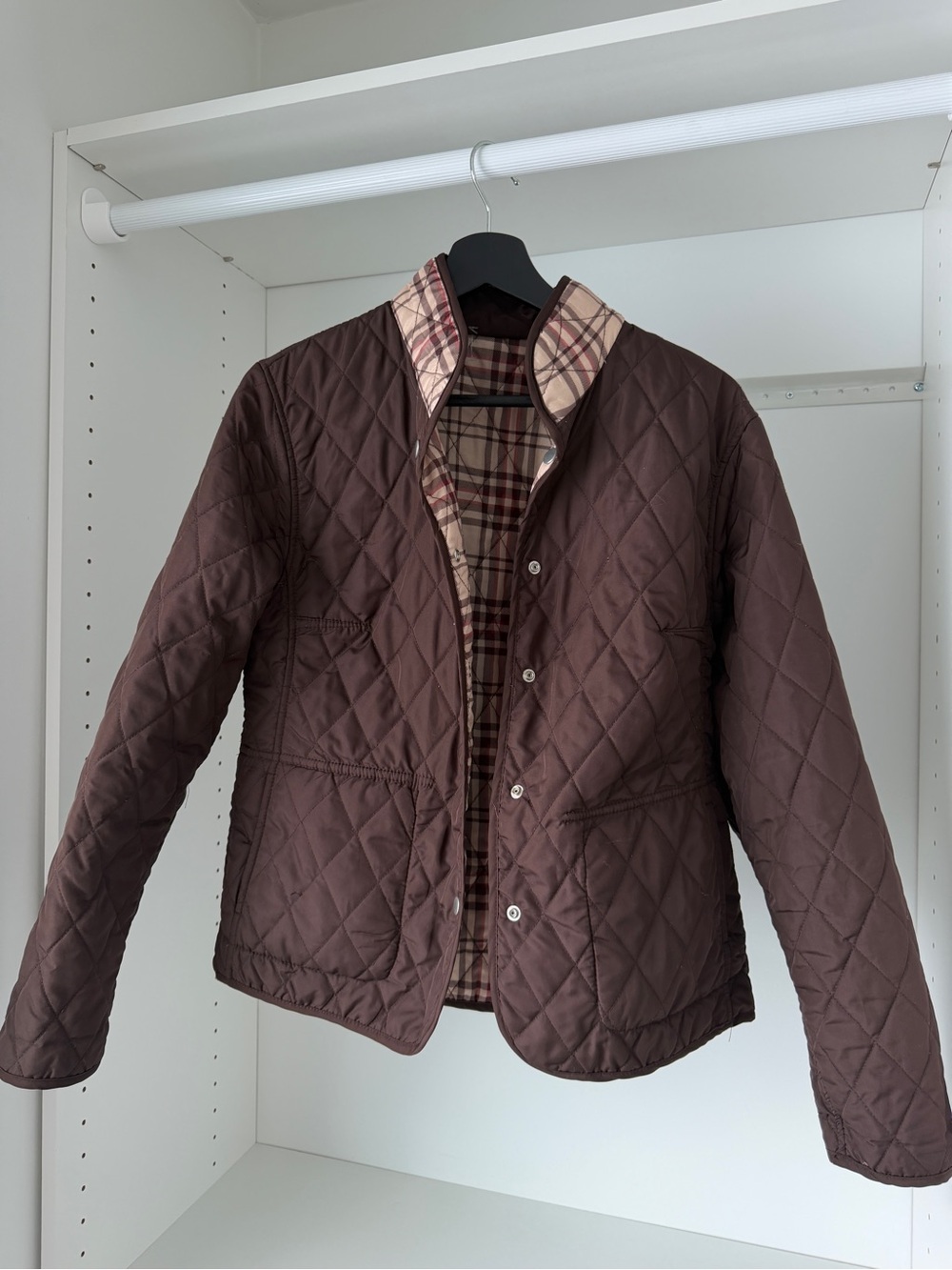 Quilted Brown Jacket with Plaid Lining Reversible!